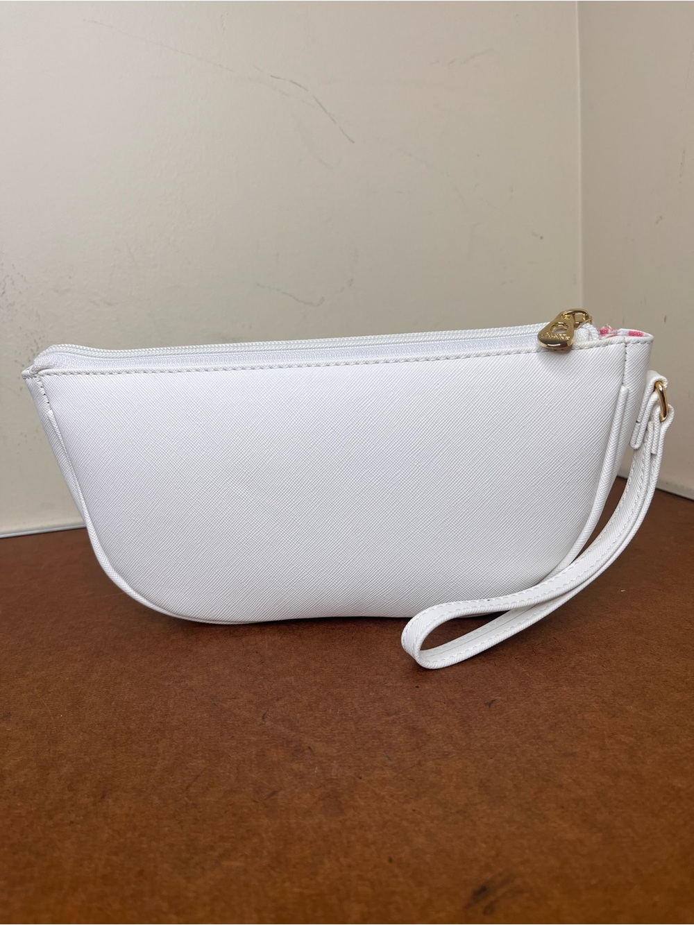 Court Couture Minimalist White Wristlet Clutch with Gold Zip Accent